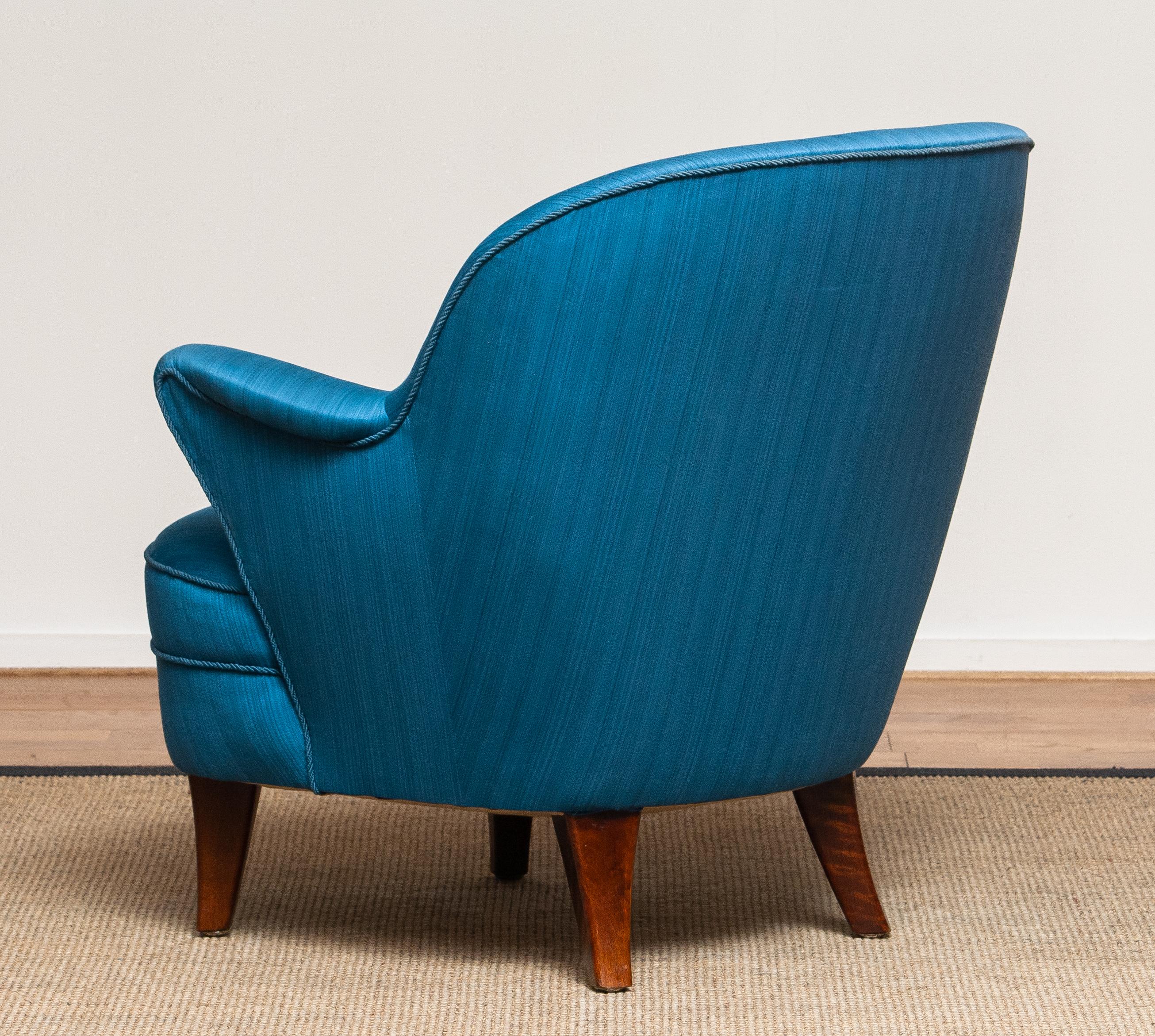 1950 Club / Lounge / Easy Chair in the Manner of Kurt Olsen in Petrol Fabric, 2 3