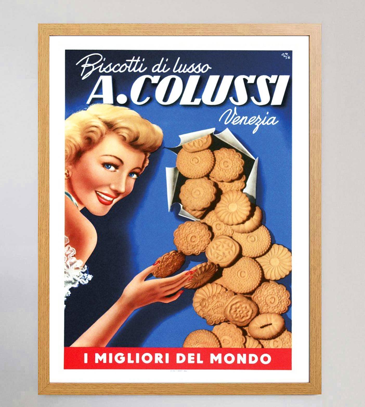 italien Affiche vintage originale de 1950, Colussi Biscotti Venezia en vente