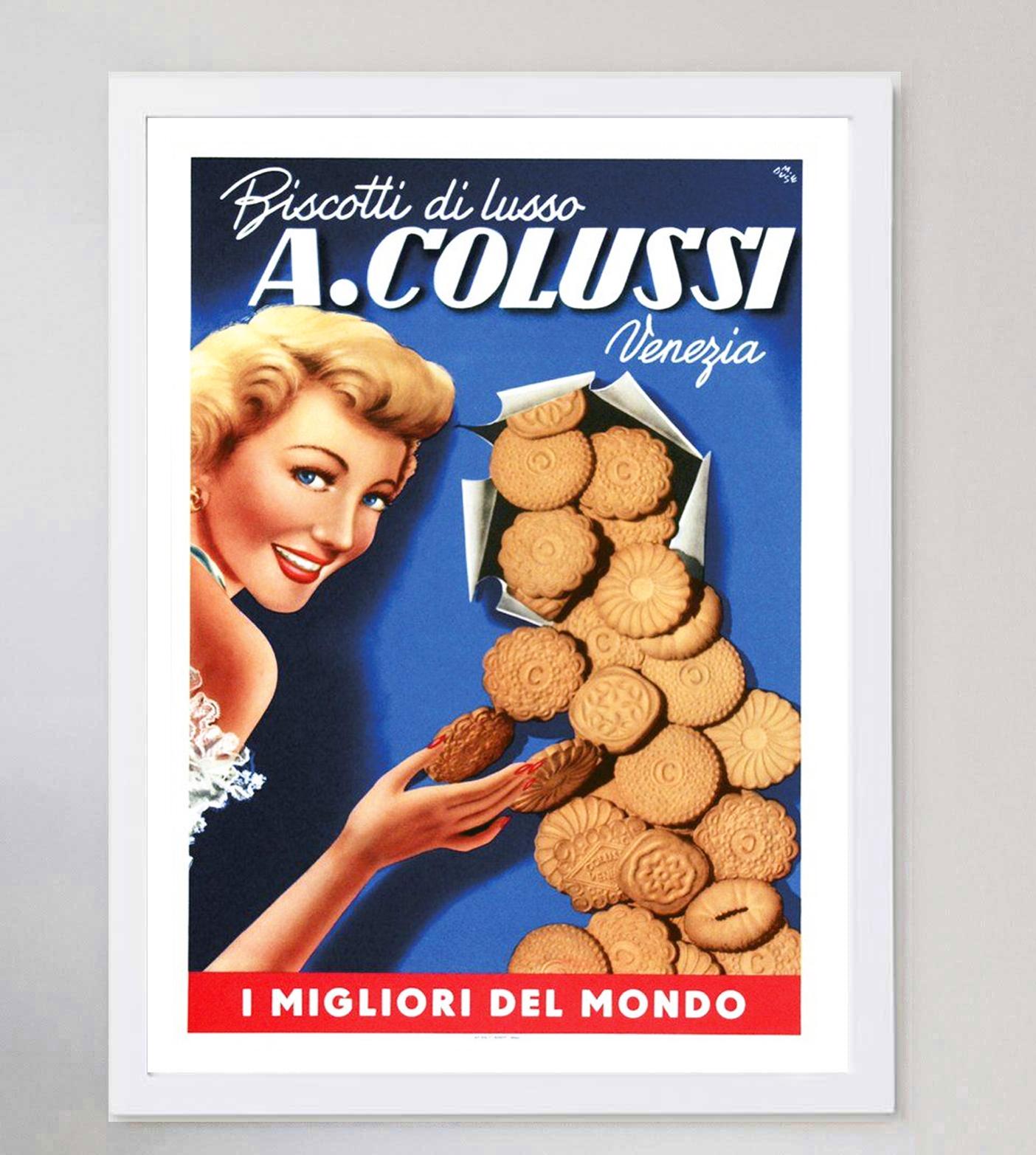 Affiche vintage originale de 1950, Colussi Biscotti Venezia Bon état - En vente à Winchester, GB
