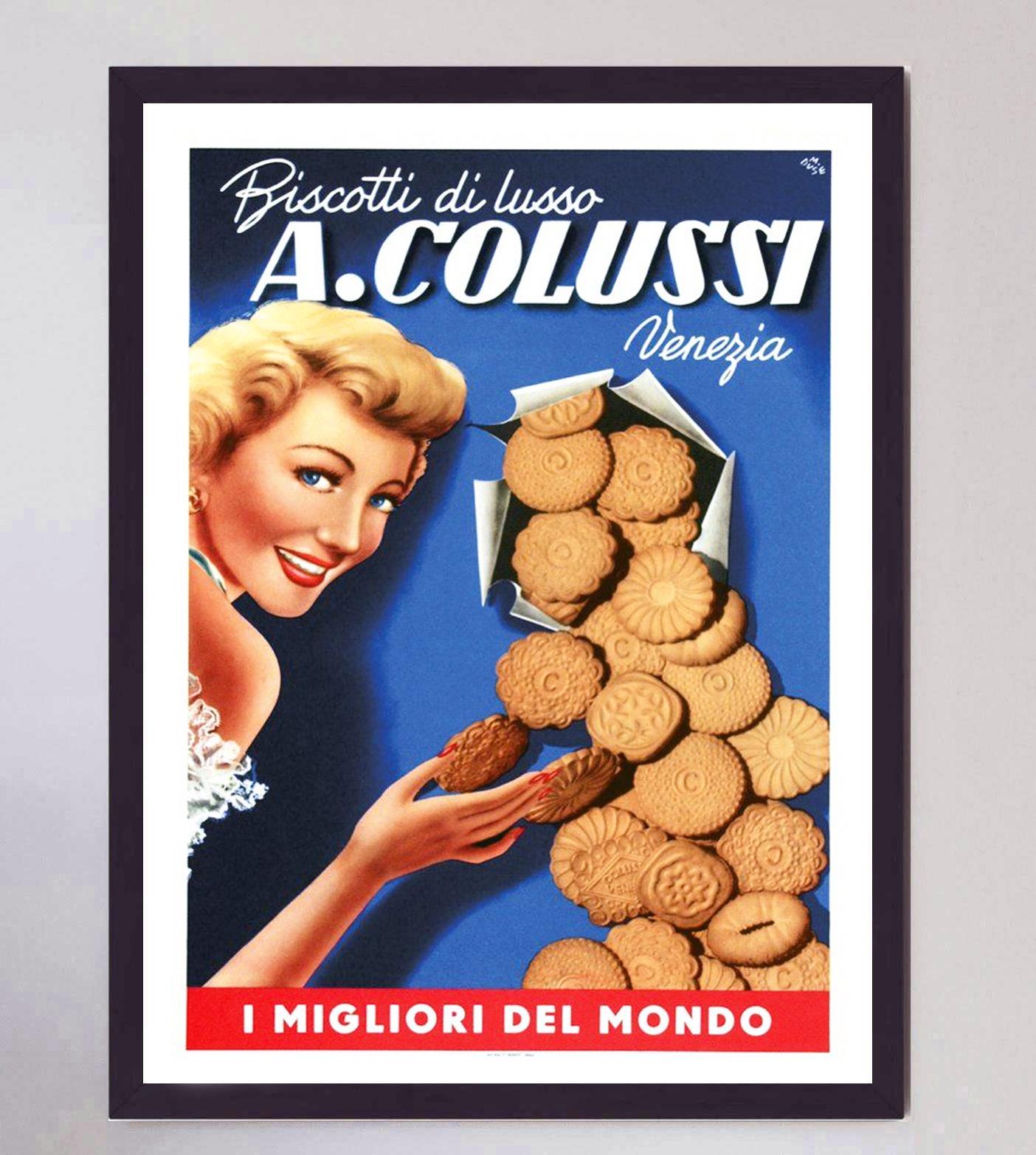 Milieu du XXe siècle Affiche vintage originale de 1950, Colussi Biscotti Venezia en vente