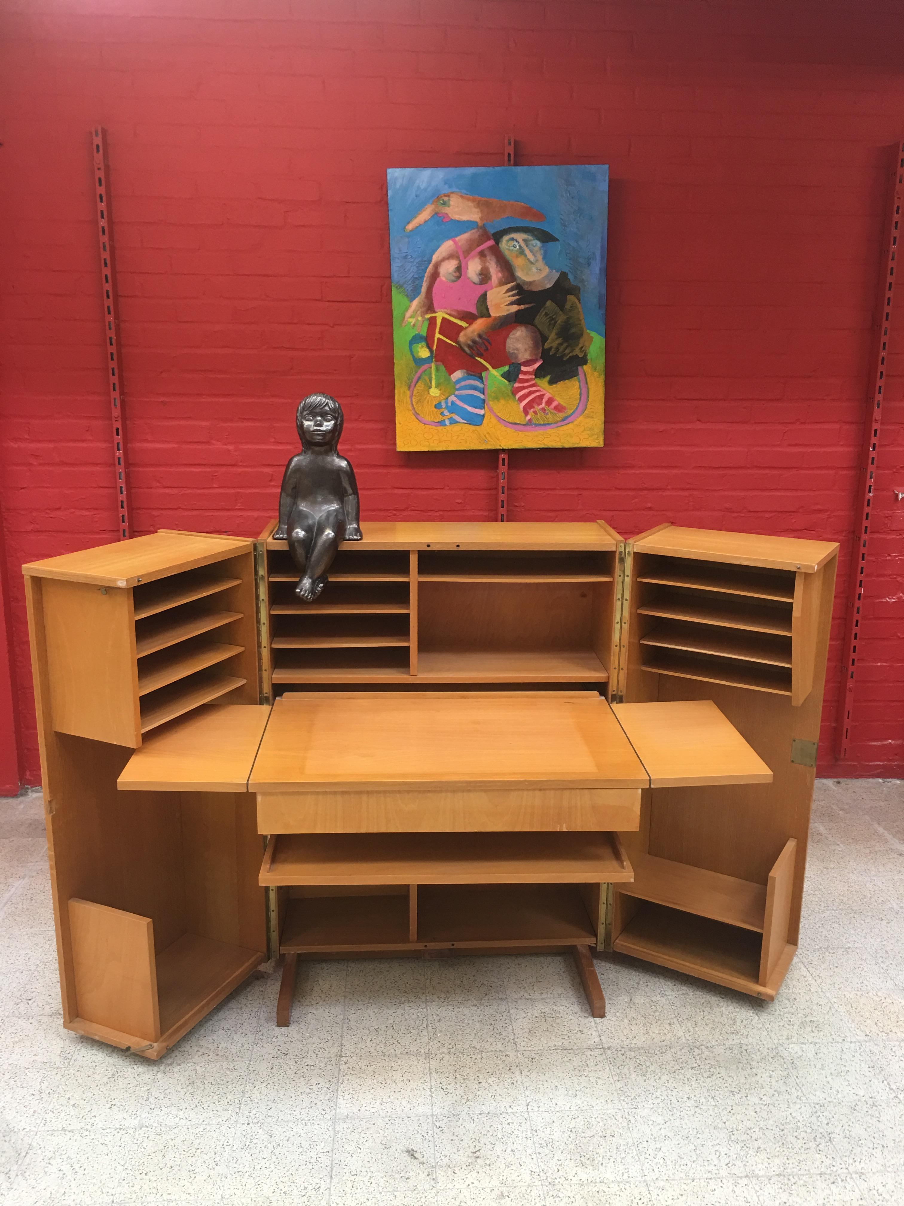 Europeo Scrivania compatta per l'ufficio di casa del 1950 in Oak e Blond Wood in vendita
