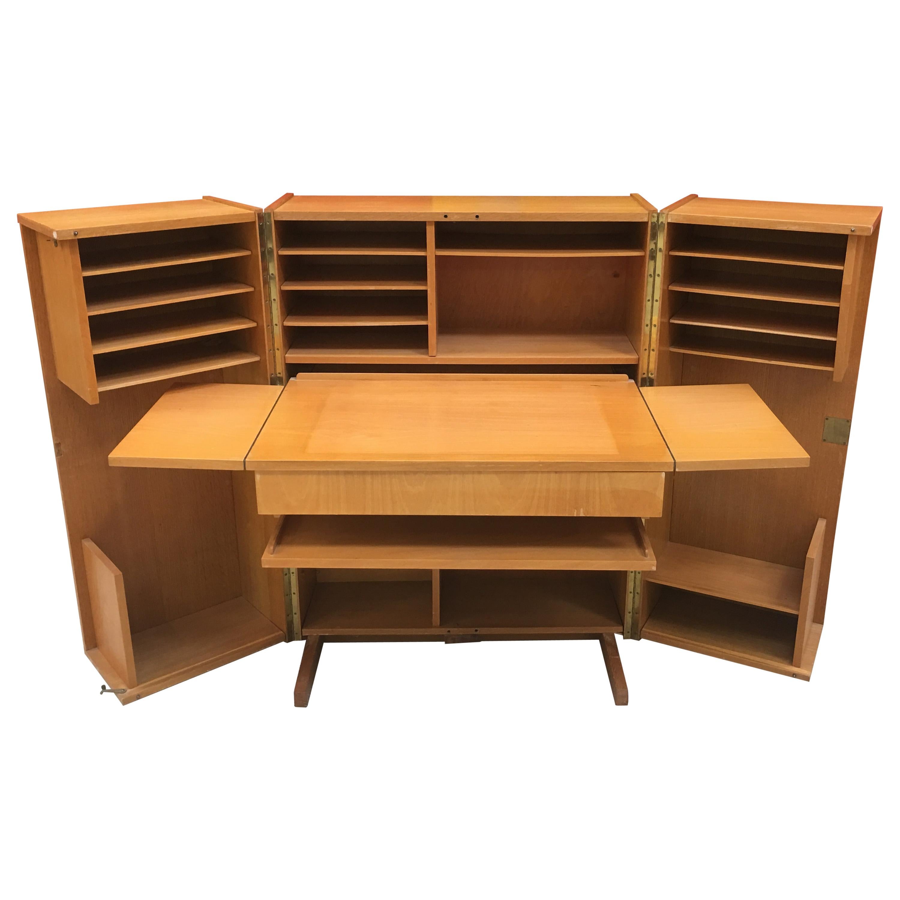 1950 Compact Home Office Desk in Oak and Blond Wood For Sale