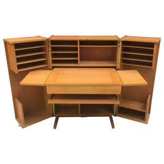Retro 1950 Compact Home Office Desk in Oak and Blond Wood