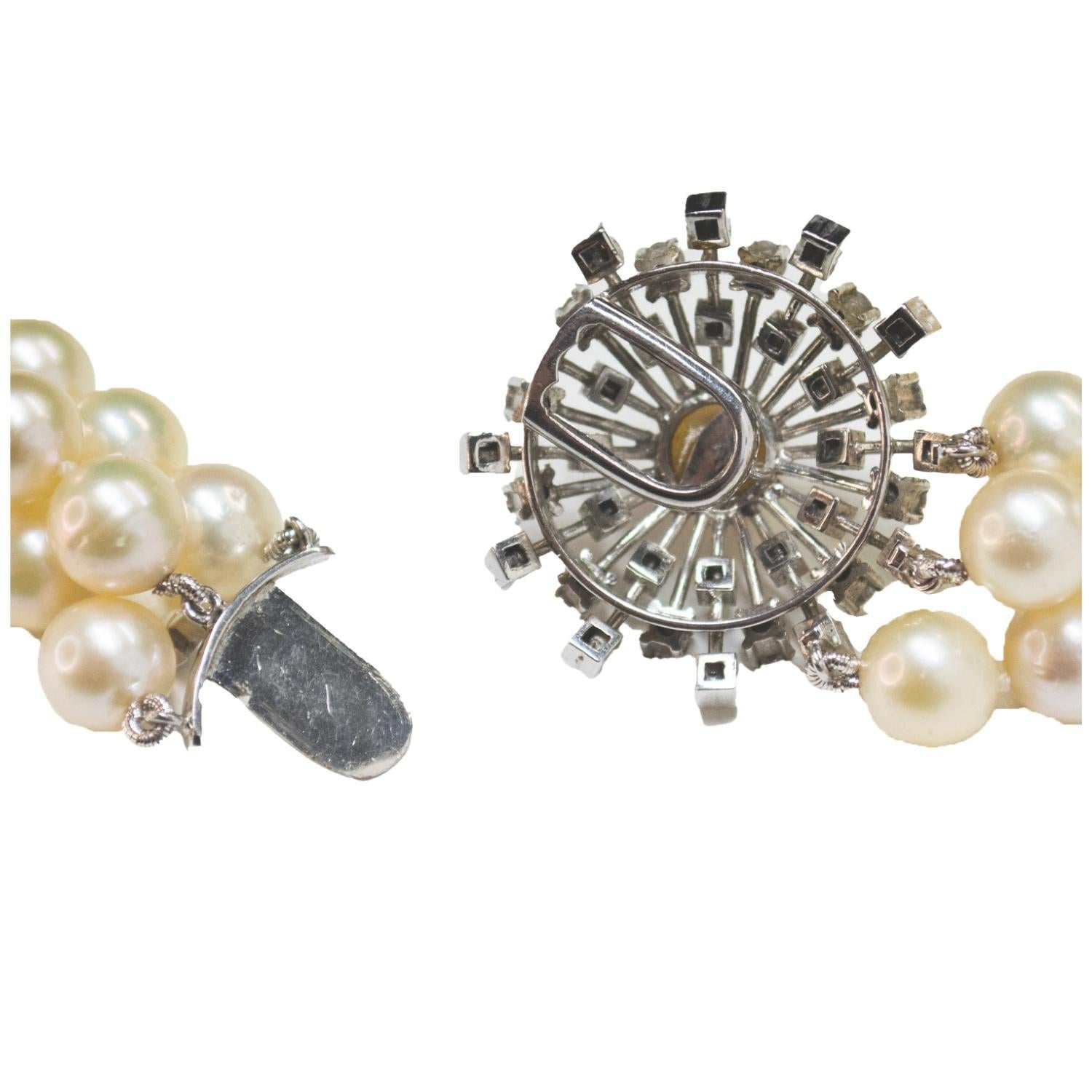1950 Contemporary Design – 2.16 ct Diamonds & Cultured Pearls  Gold Necklace Corte brillante en venta