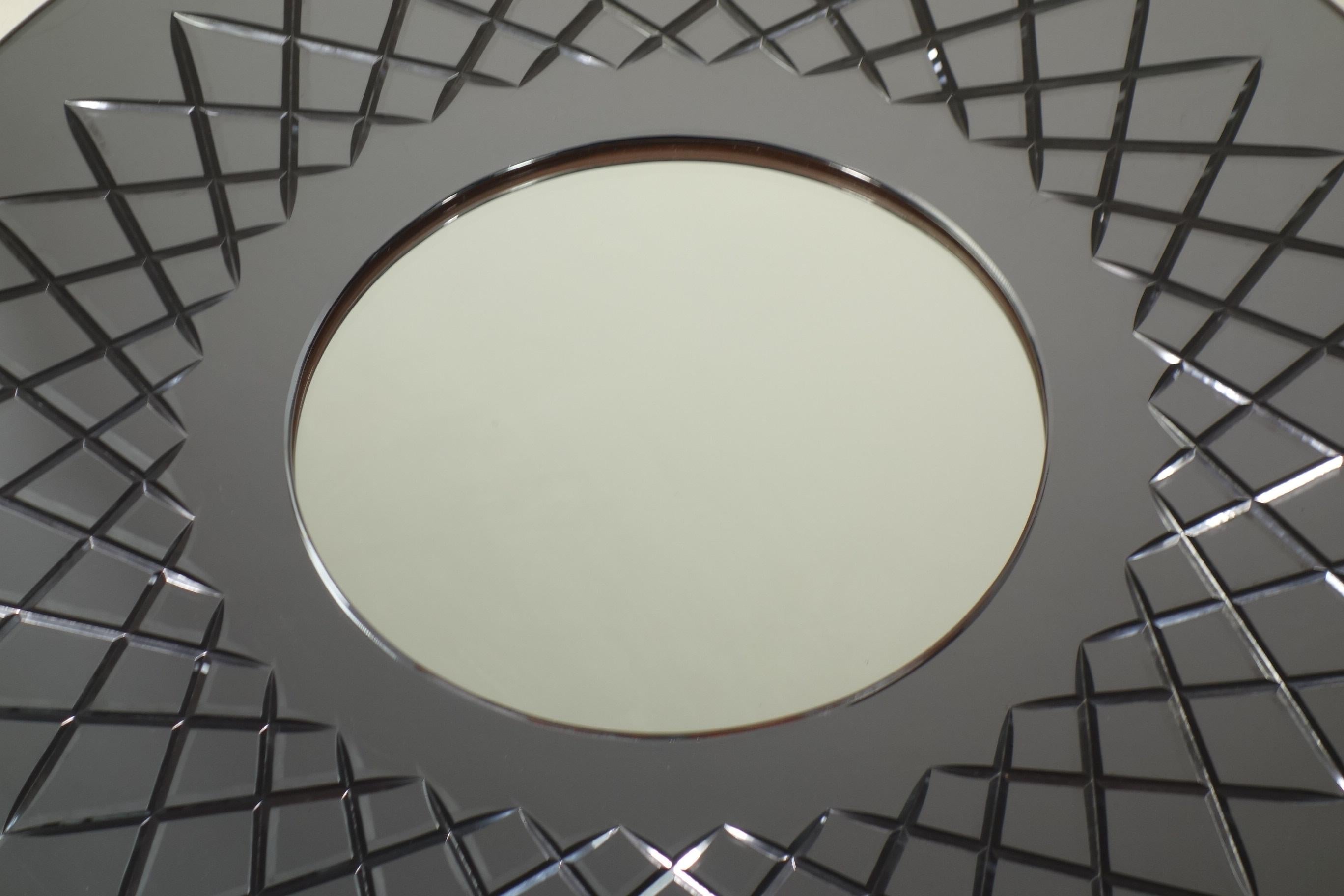 Inciso 1950 CristalArt Design Italiano di metà secolo in stile Fontana Arte Specchio da parete rotondo in vendita