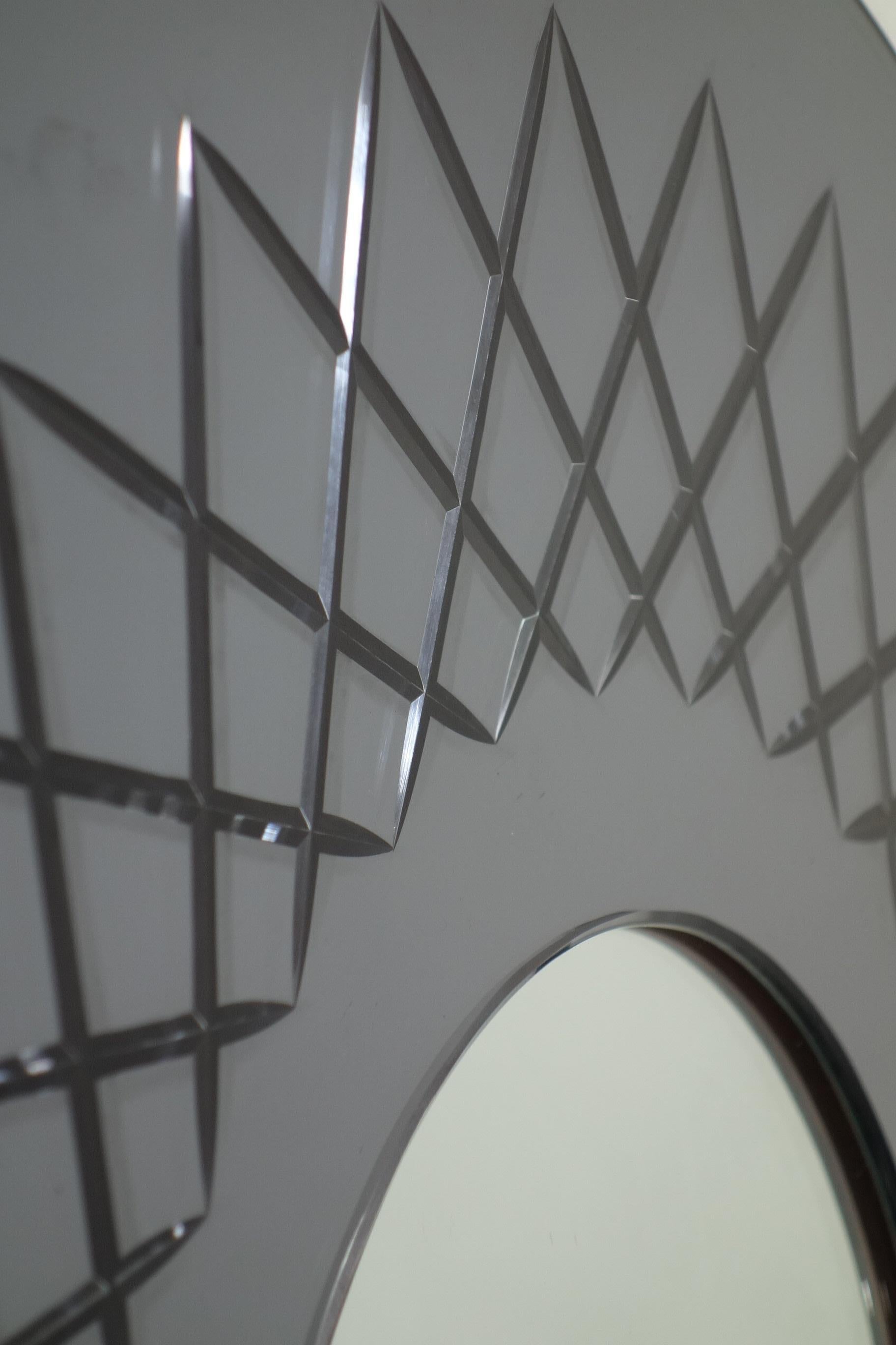 1950 CristalArt Design Italiano di metà secolo in stile Fontana Arte Specchio da parete rotondo in vendita 1