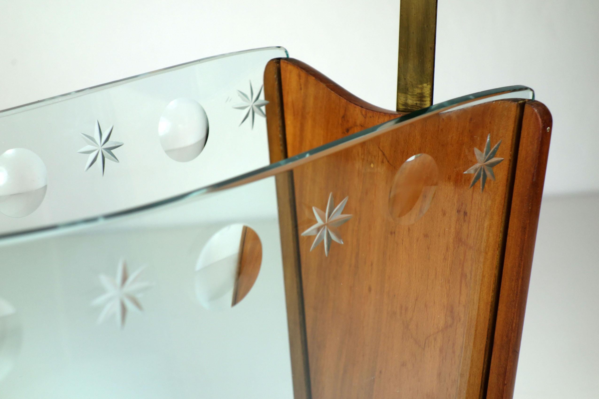 1950 Cristal-Art MidCentury Italienisches Design Holz Glas Zeitschriftenständer (Moderne der Mitte des Jahrhunderts) im Angebot