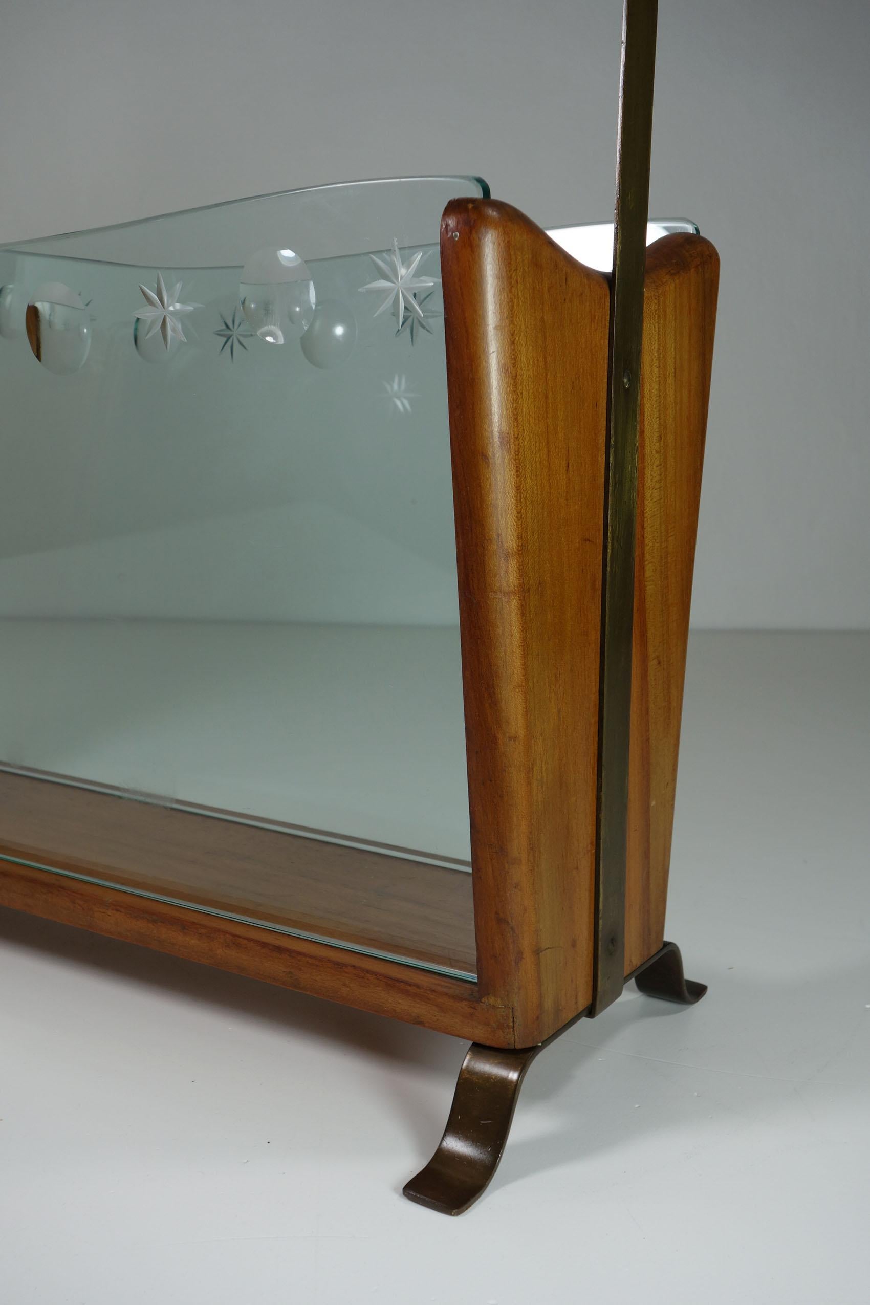 1950 Cristal-Art MidCentury Italienisches Design Holz Glas Zeitschriftenständer im Zustand „Gut“ im Angebot in Brescia, IT