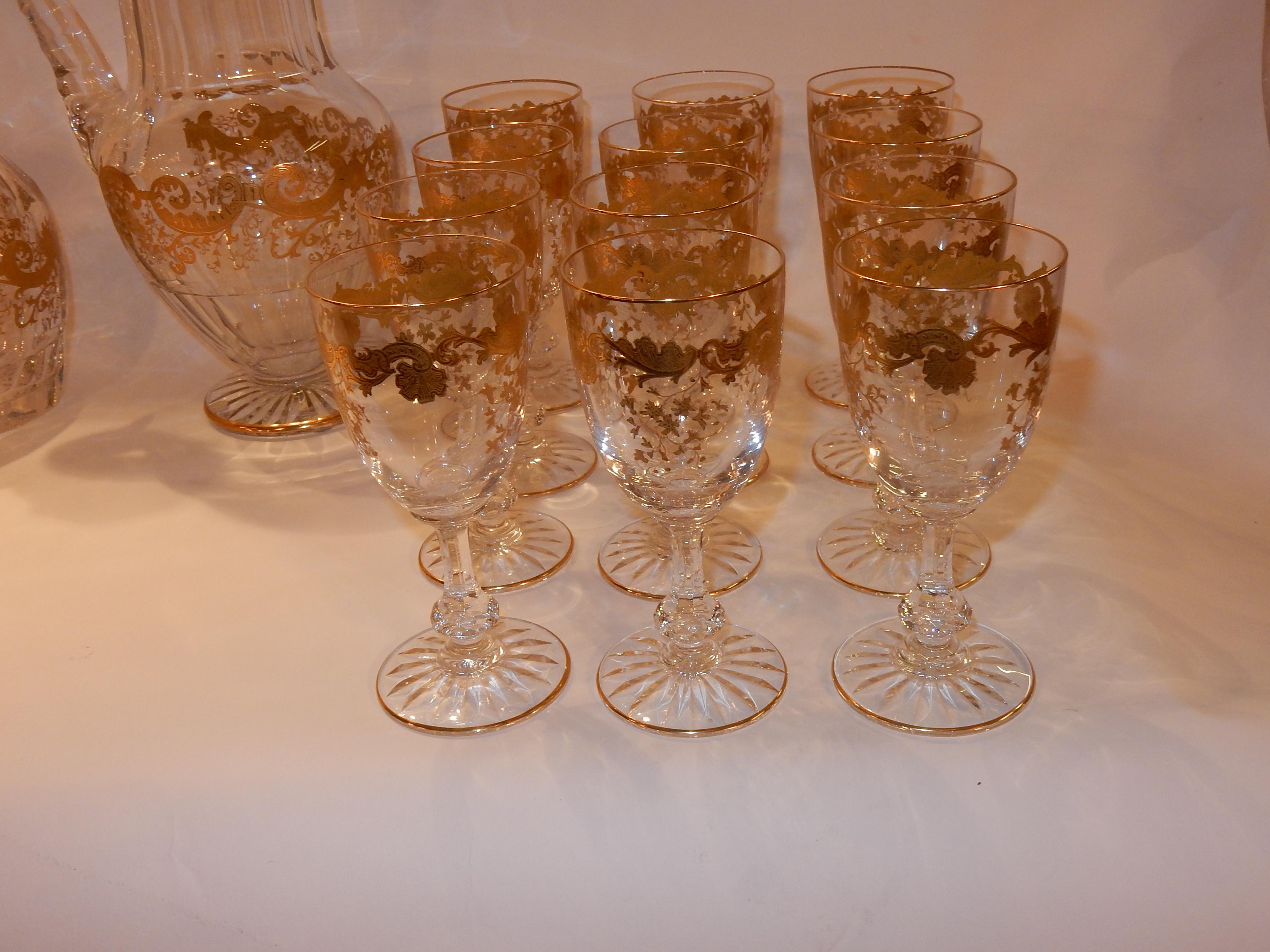 Gilt 1950 Crystal Serveware From St Louis Trianon 22 Piéces Signed
