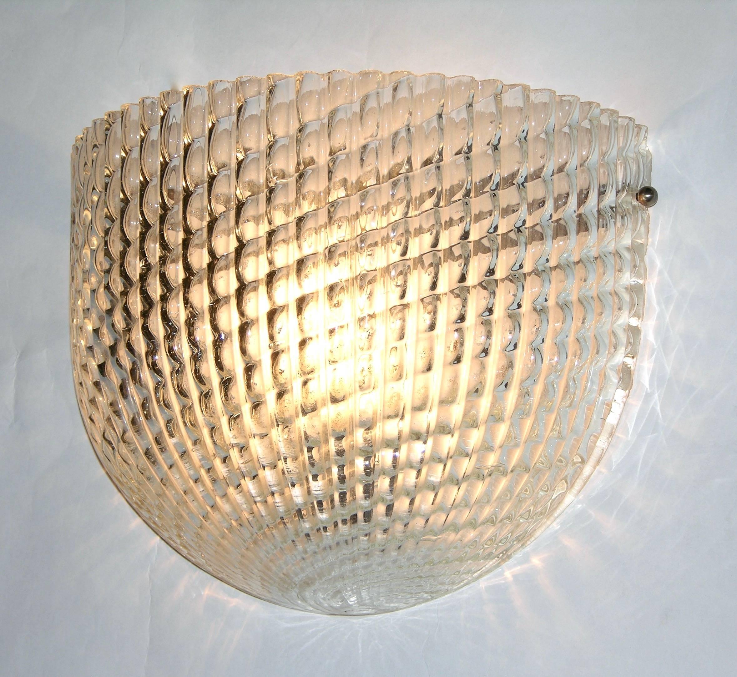 Art Deco 1950 Crystal Textured Murano Glass Sconce Attributed to Barovier e Toso