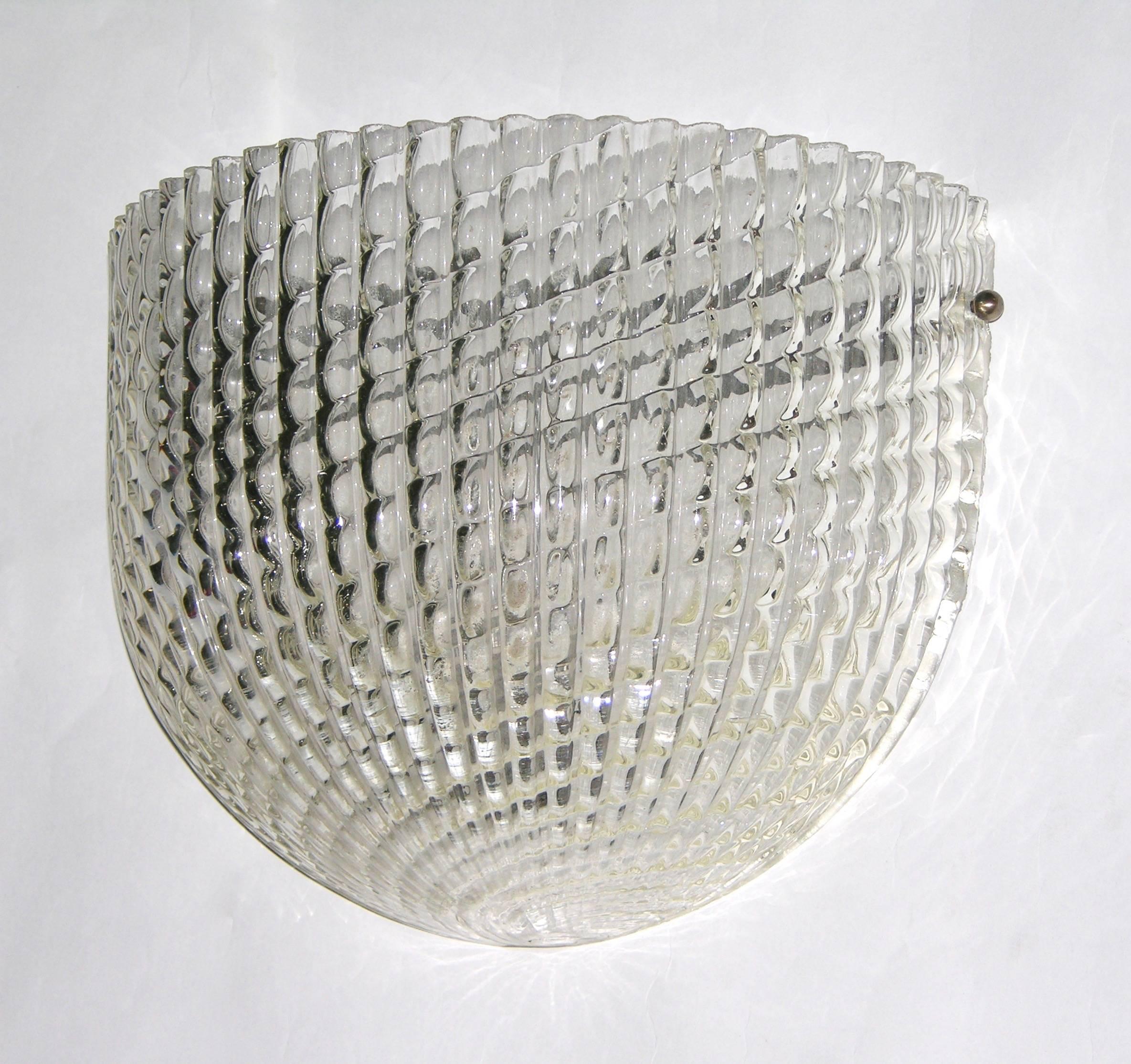 Italian 1950 Crystal Textured Murano Glass Sconce Attributed to Barovier e Toso