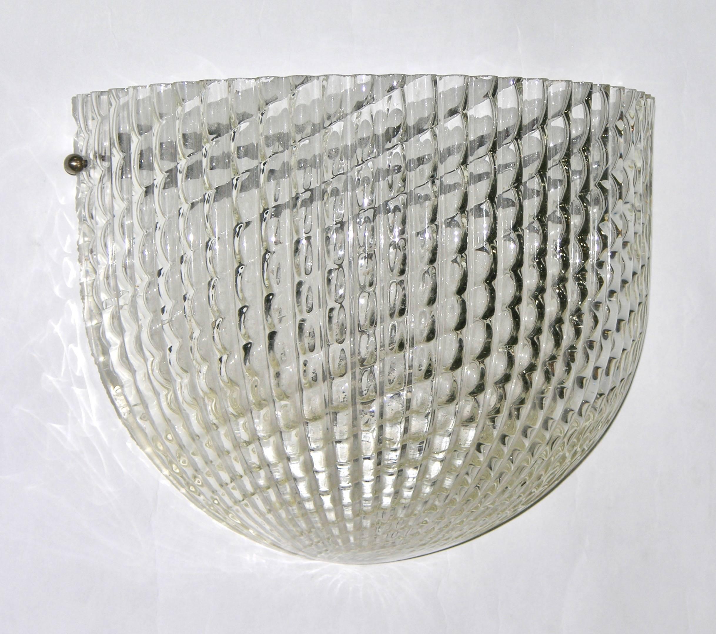 Blown Glass 1950 Crystal Textured Murano Glass Sconce Attributed to Barovier e Toso