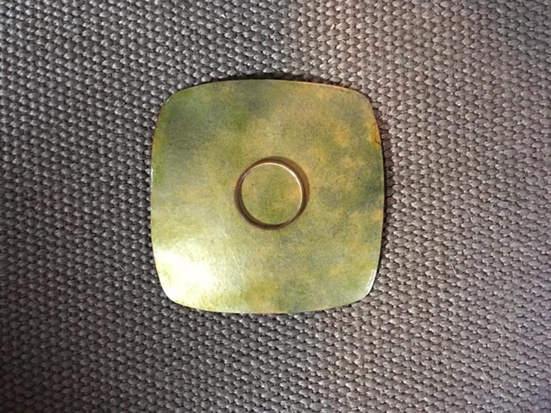 1950, Del Campo Italian Copper Green Blue Brown Enameled Abstract Design Bowl 5