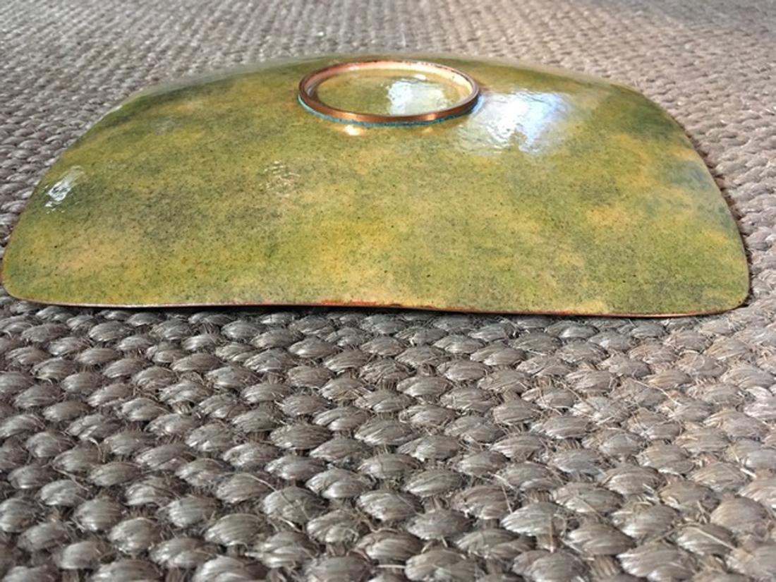 1950, Del Campo Italian Copper Green Blue Brown Enameled Abstract Design Bowl 7