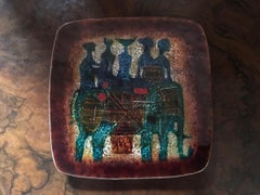 1950, Del Campo Italian Copper Green Blue Brown Enameled Abstract Design Bowl