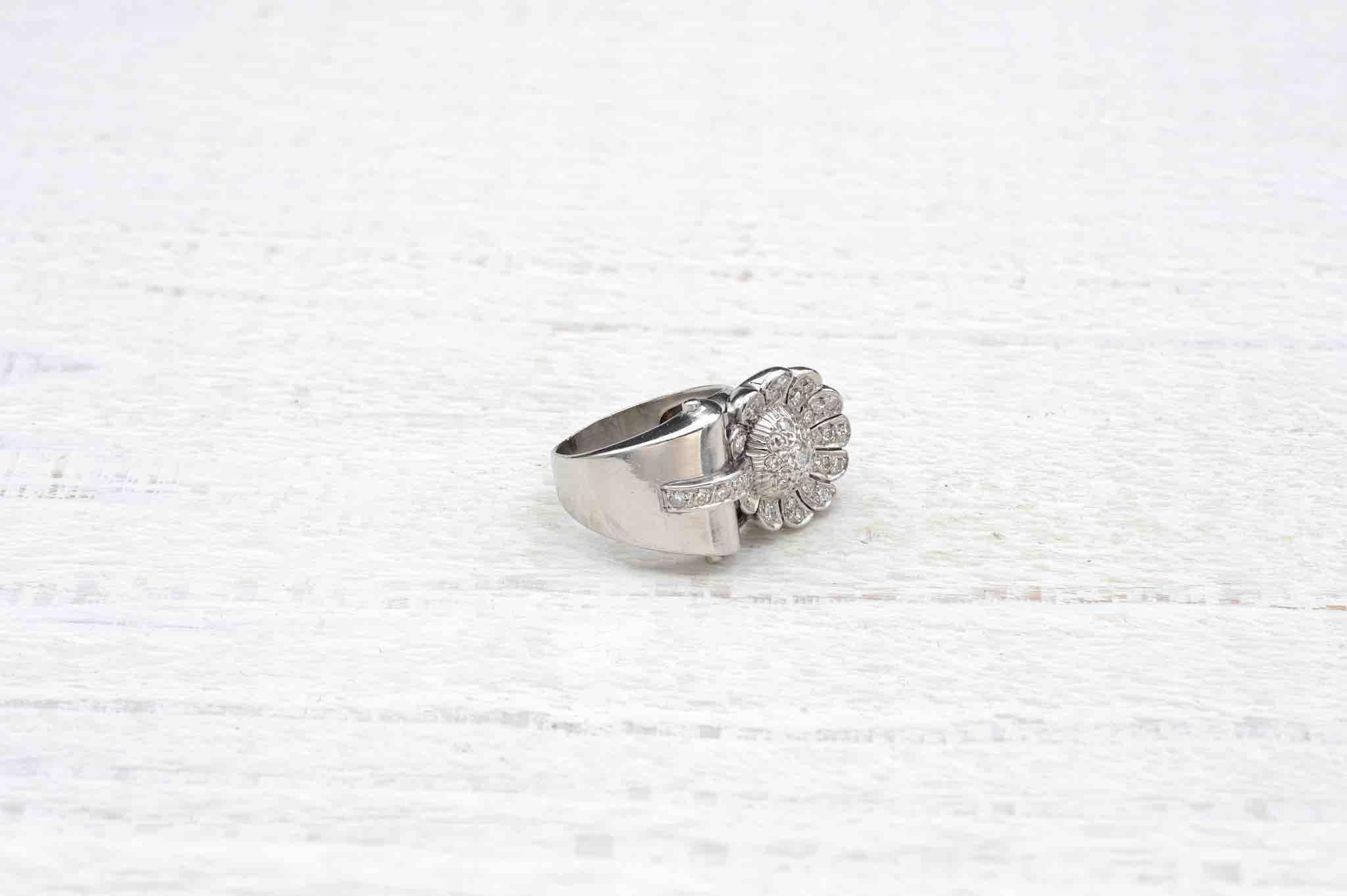 1950 Diamanten Ring in Platin (Alteuropäischer Schliff) im Angebot
