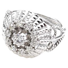 Vintage 1950 dome ring with brilliant cut diamonds in 18k gold