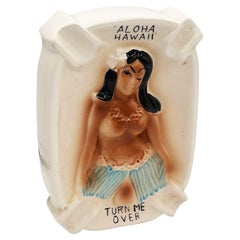 Retro 1950 Double Sided Ashtray Hawaiian "Turn Me Over" Cheeky Hula Girl Ashtray