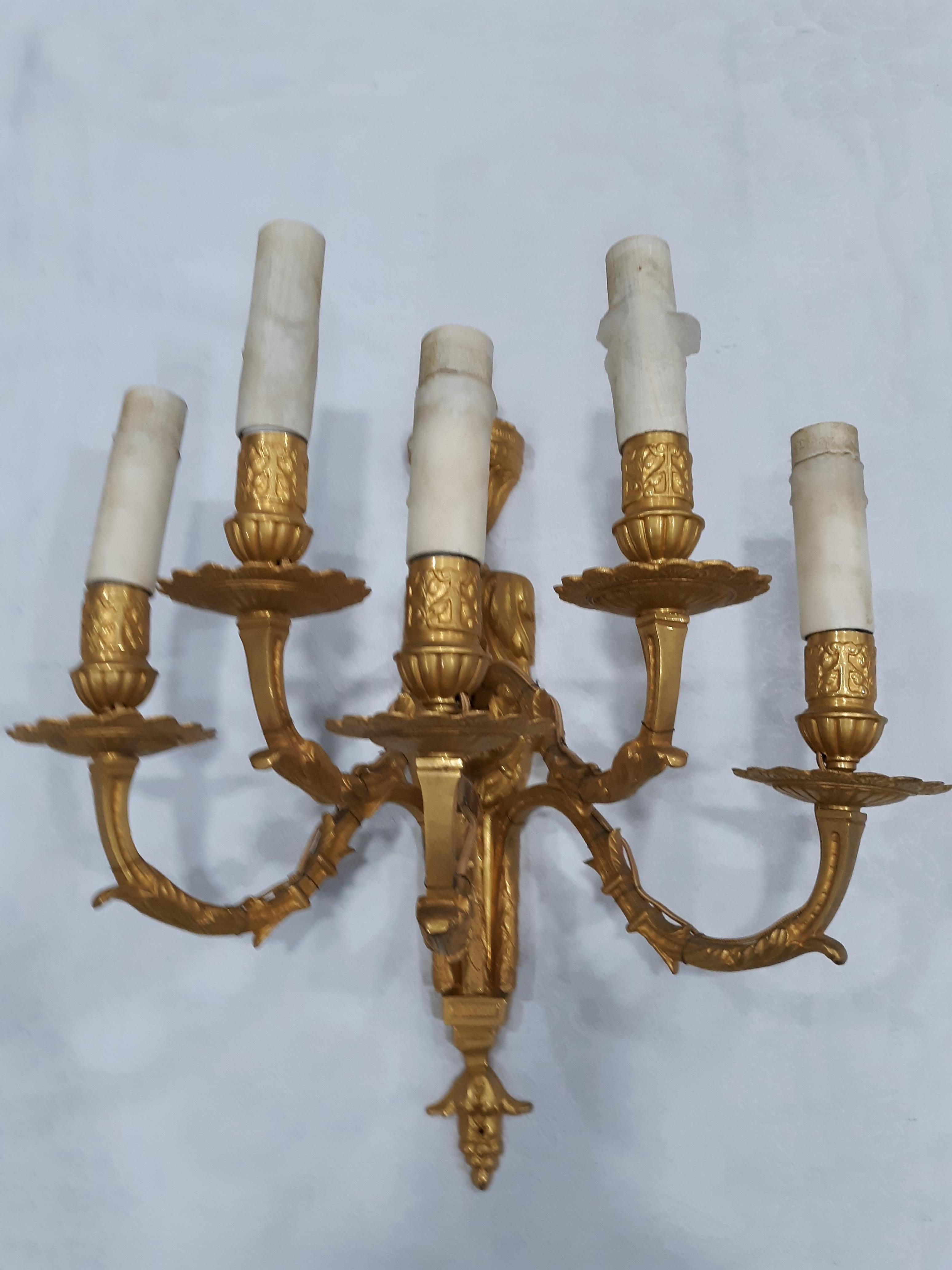 American Craftsman 1950 Electric Brass Sconces 'Set of 2' For Sale