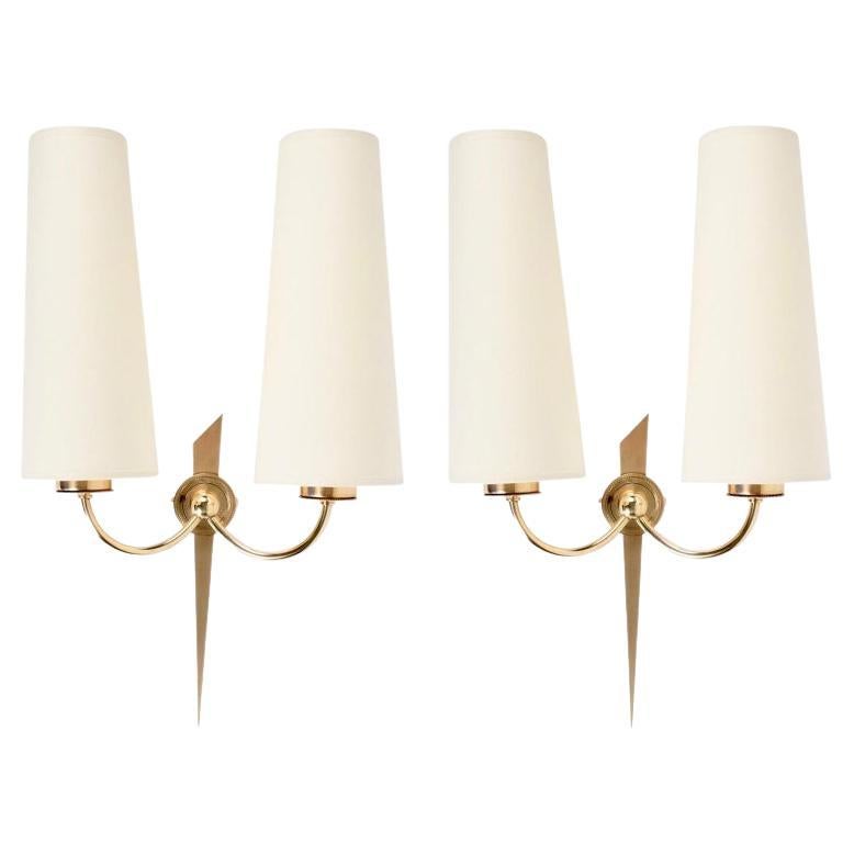 1950 Elegant Pair of Wall Lights from Maison Arlus