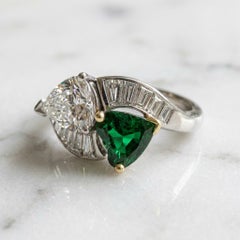 1950 Emerald and Diamond Bypass Ring