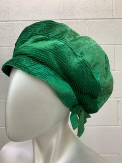 1950 Emerald Green Silk Panne Velvet Trapunto Stitch Tam Style Hat