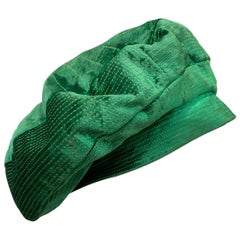 1950 Emerald Green Silk Panne Velvet Trapunto Stitch Tam Style Hat