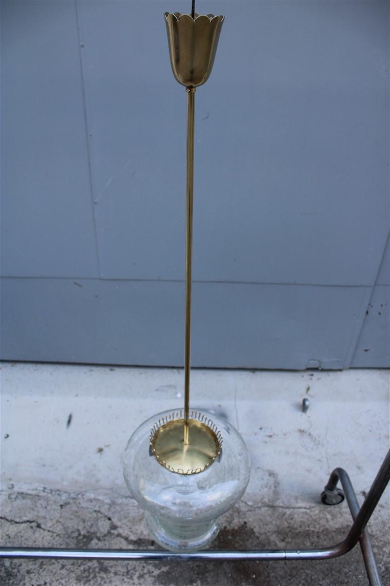 1950 Engraved Crystal Lantern and Gold Brass Parts Italian Design For Sale 6