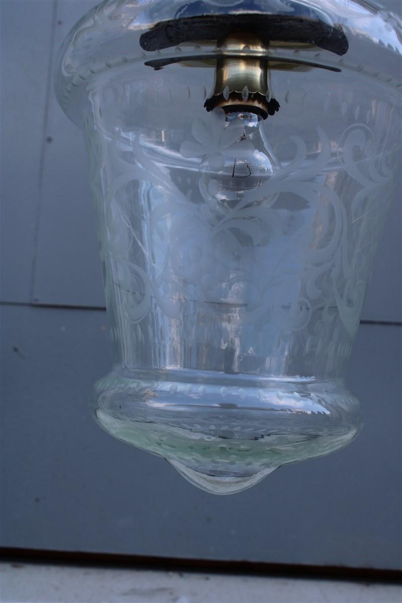 1950 Engraved Crystal Lantern and Gold Brass Parts Italian Design For Sale 1
