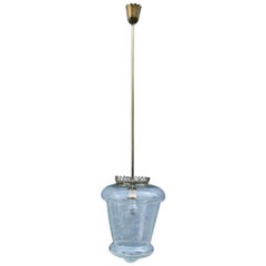 lanterne en cristal gravé de 1950 et pièces en laiton doré Design italien