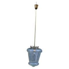 Lanterna in cristallo inciso del 1950 con parti in ottone dorato – Design italiano