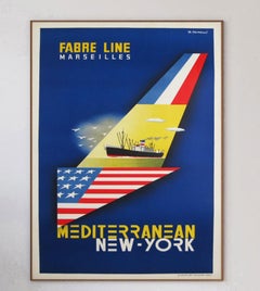 1950 Fabre Line, Mediterranean New York Original Vintage Poster