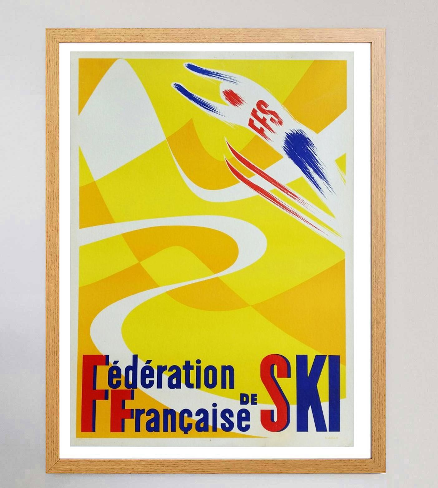 Federation Francaise De Ski Original-Vintage-Poster, 1950 (Französisch) im Angebot