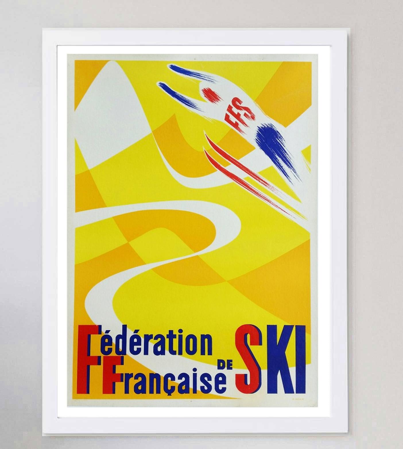 1950 Federation Francaise De Ski Original Vintage Poster In Good Condition For Sale In Winchester, GB