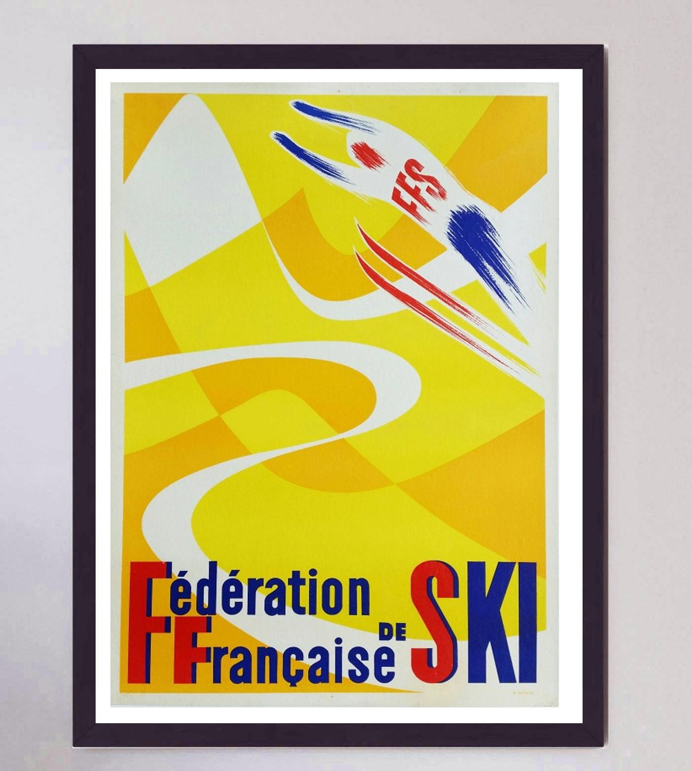 Federation Francaise De Ski Original-Vintage-Poster, 1950 (Mitte des 20. Jahrhunderts) im Angebot