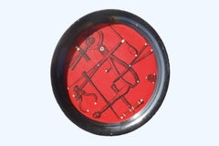 1950 Felice Galbiati Italian Mid Century Design Print Red Black Metal Tray (Plateau en métal rouge et noir)