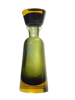 1950 Flavio Poli Glass _ Seguso "Submerged" Murano Glass Green Yellow Bottle