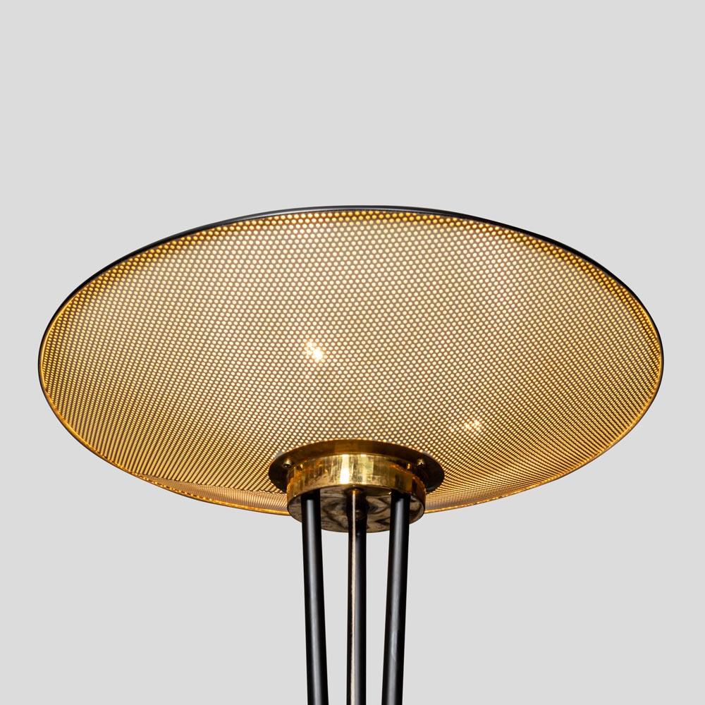 Mid-20th Century 1950 Floor Lamps Italian Design by Stilnovo Black Lacquer Round Cream Shade For Sale