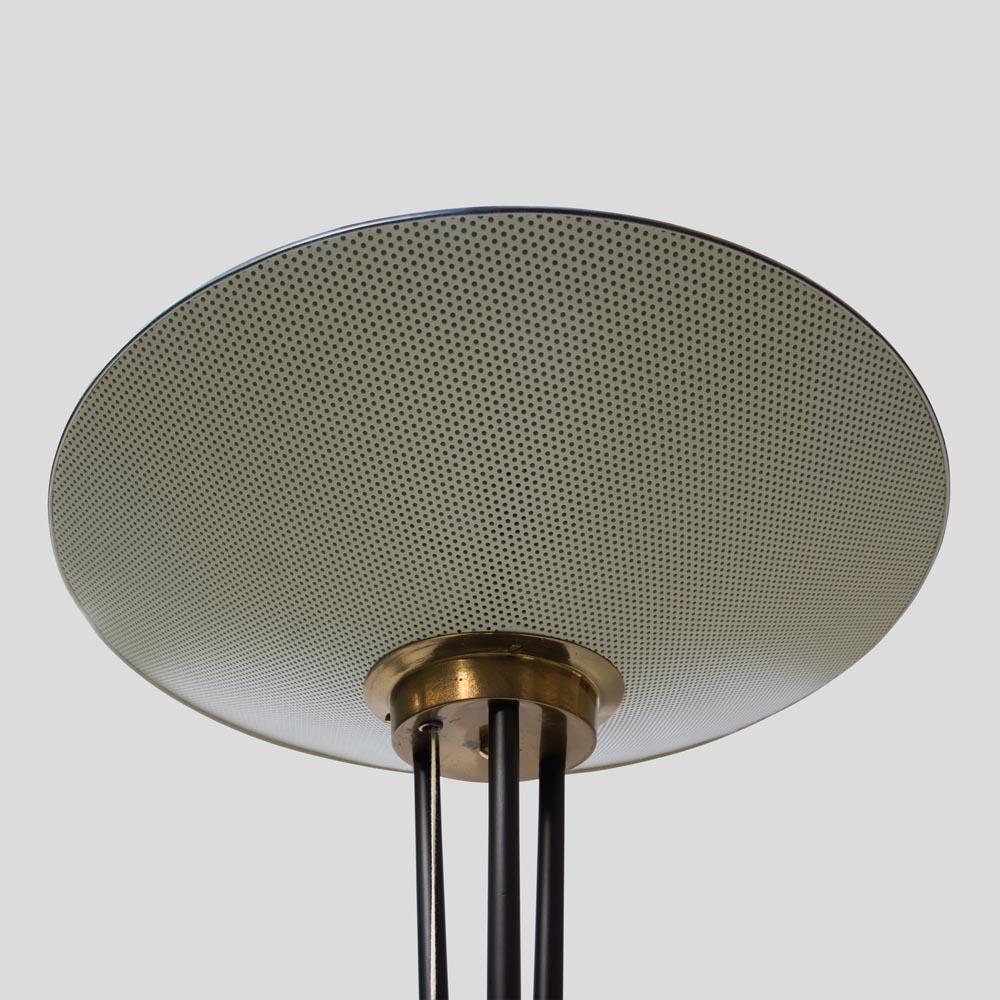 1950 Floor Lamps Italian Design by Stilnovo Black Lacquer Round Cream Shade For Sale 1