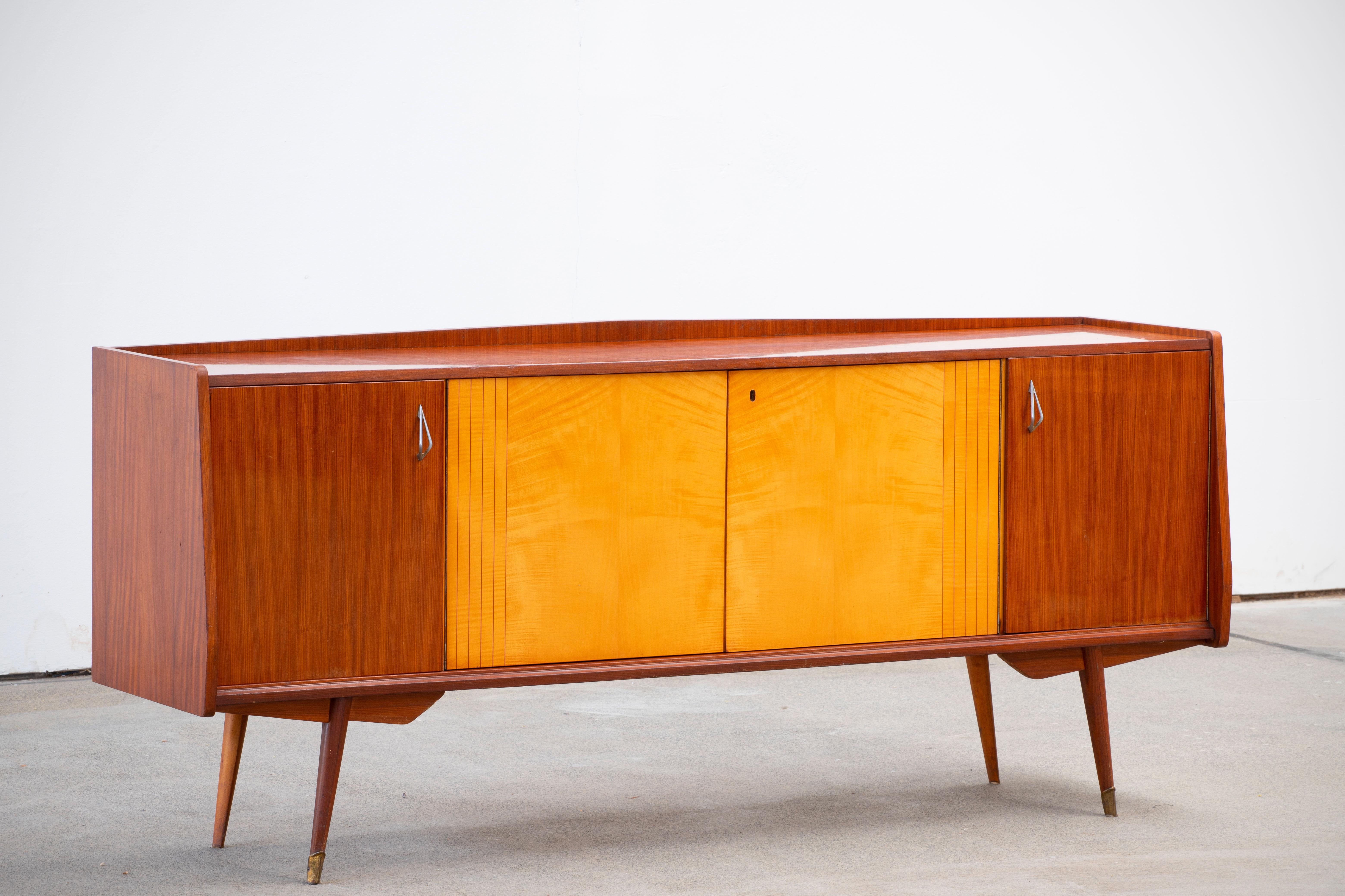 Mid-Century Modern 1950 French Credenza in Walnut and Maple