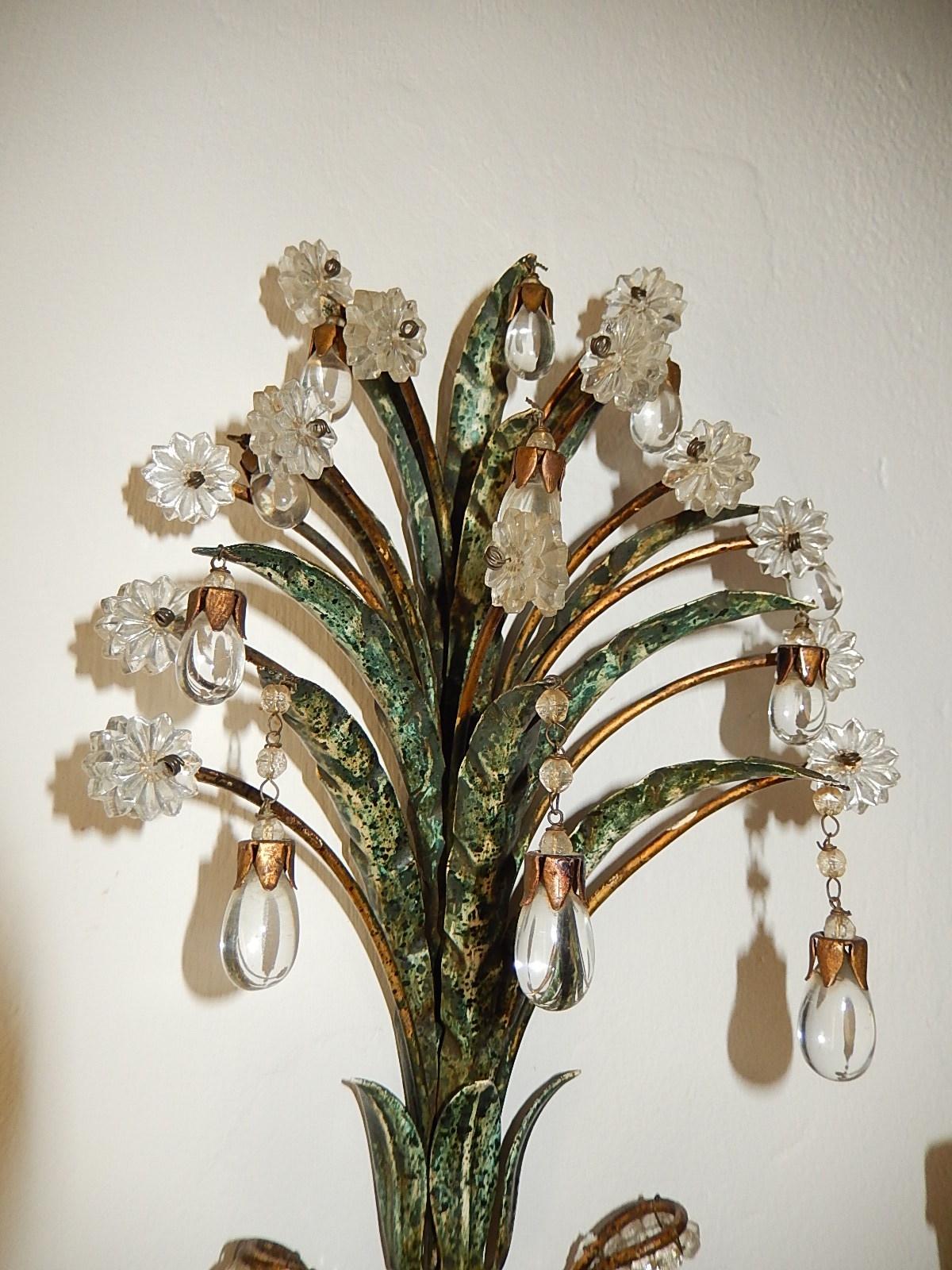 1950 French Maison Baguès Style Crystal Beaded Green Sconces In Good Condition In Modena (MO), Modena (Mo)