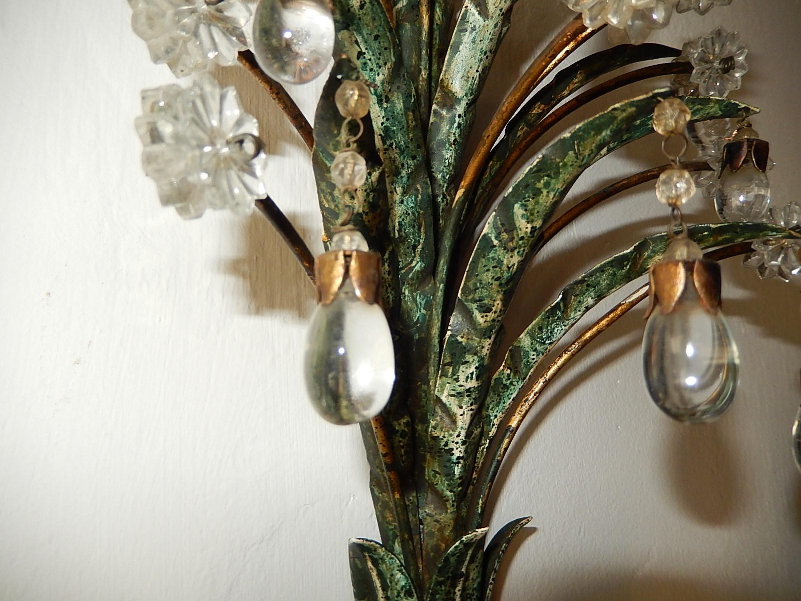 Mid-20th Century 1950 French Maison Baguès Style Crystal Beaded Green Sconces