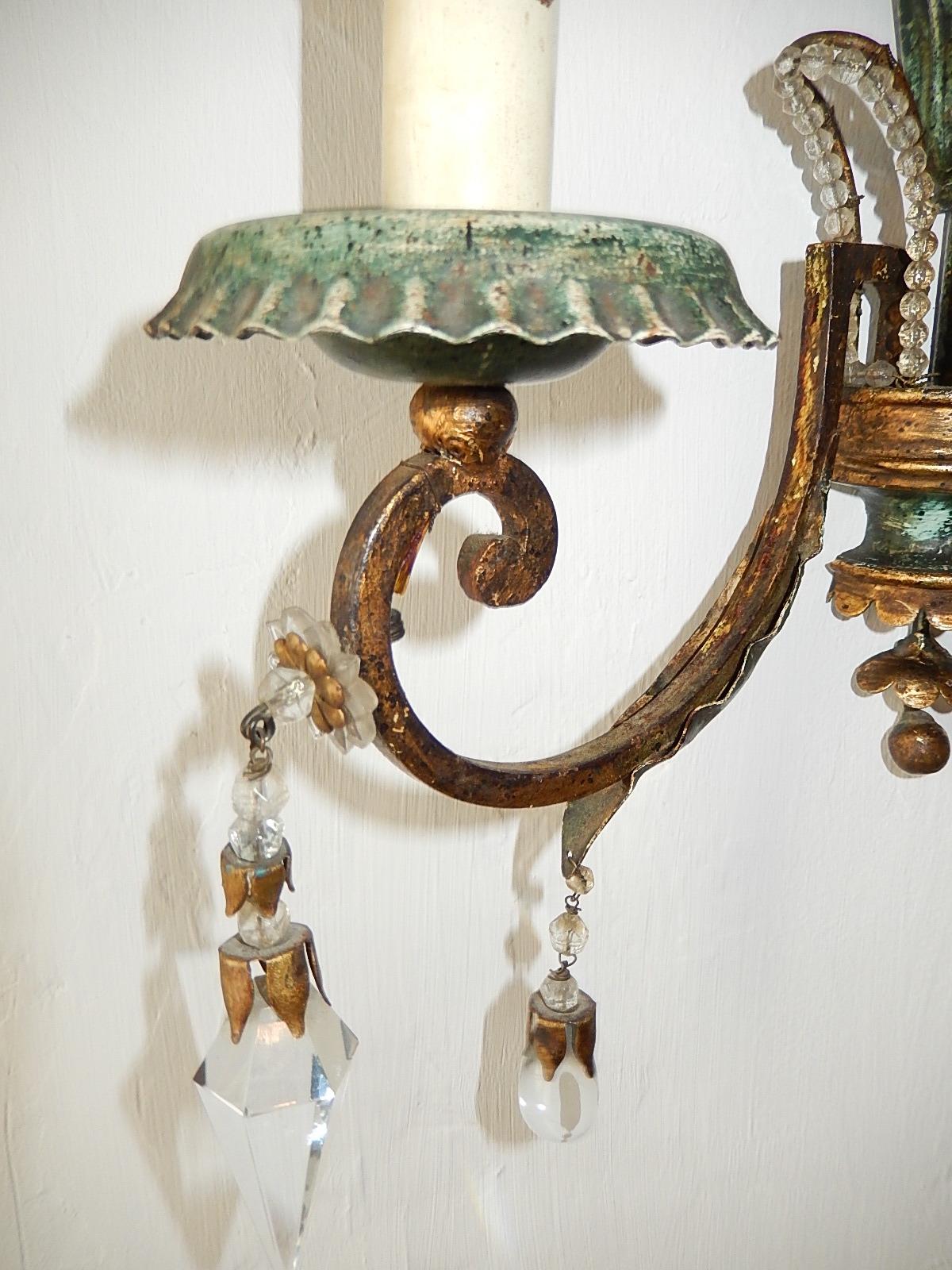 1950 French Maison Baguès Style Crystal Beaded Green Sconces 3