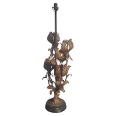 1950 French Mid Century Modern Gilt Tole Open Lotus Bud Table Lamp style Charles