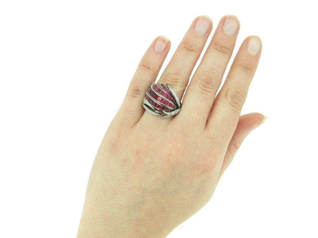 1950 French Ruby Diamond Platinum Ring  For Sale 1