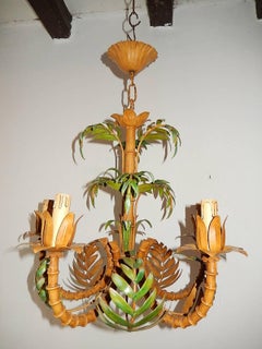 1950 French Tole Faux Palm Tree Five-Light Chandelier