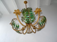 1950 French Tole Palm Tree 6 Light Chandelier Rare Big Size