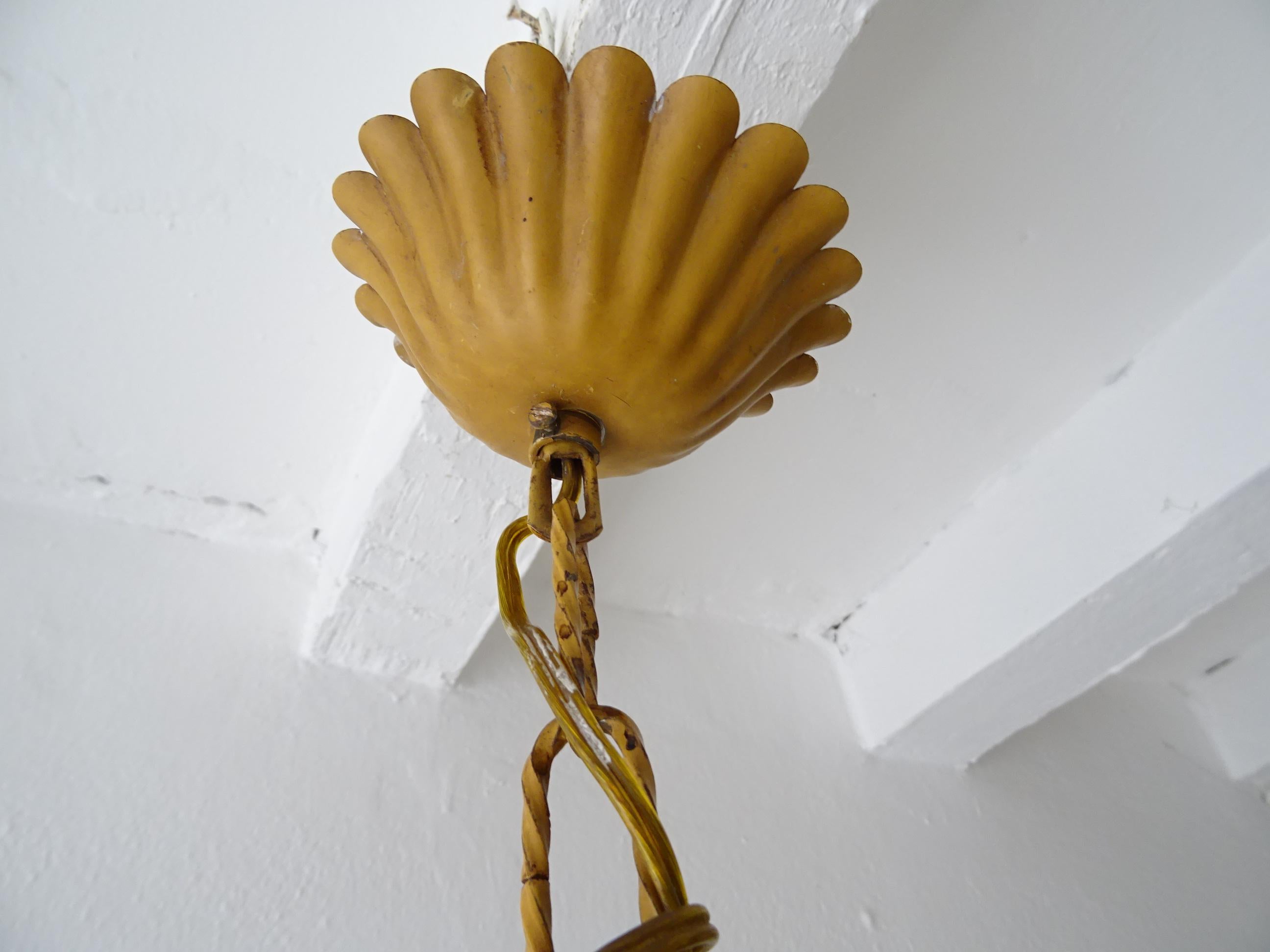 1950 French Tole Palm Tree 6 Light Chandelier Rare Big Size For Sale 2