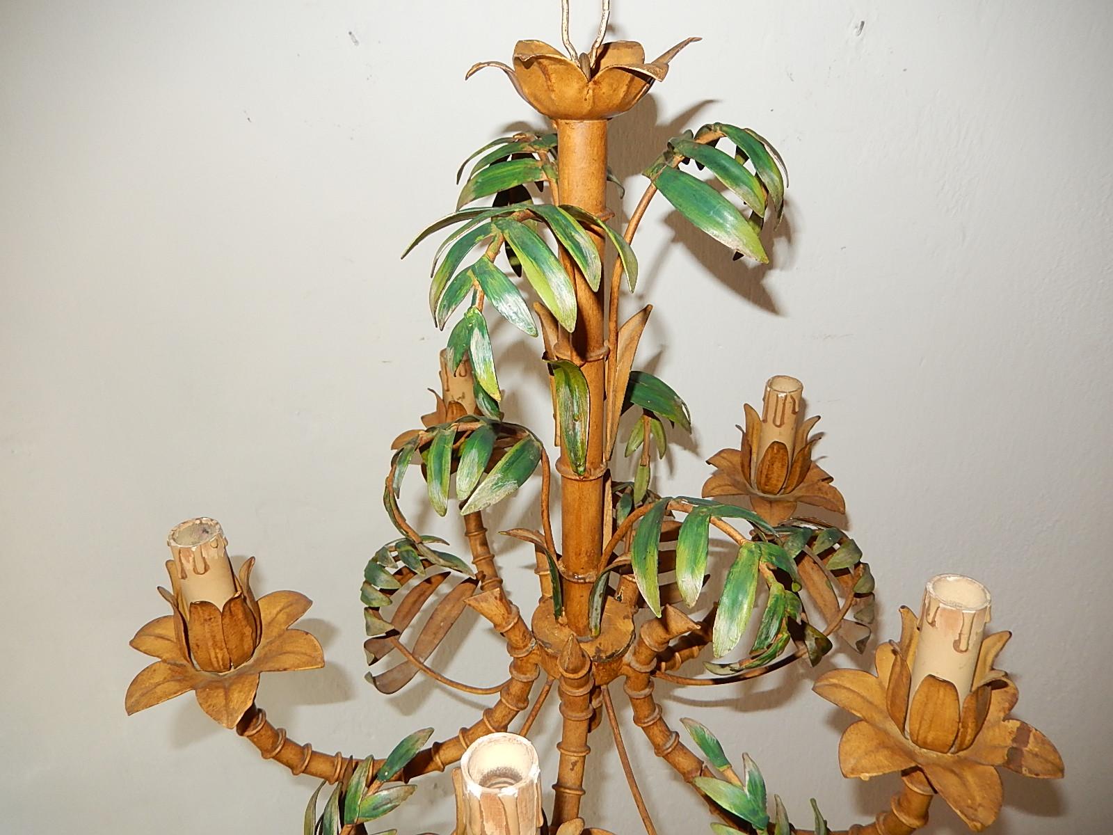 1950 French Tole Palm Tree Five-Light Chandelier Rare For Sale 6