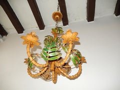 1950 French Tole Palm Tree Five-Light Chandelier Rare
